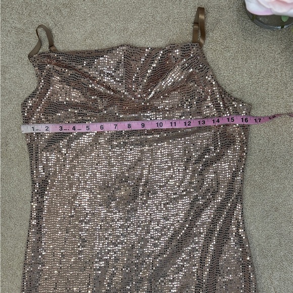 ✨ Bebe Metallic Sequin Slip Dress – Size L ✨ Rose Gold| New Without Tags - Picture 8 of 12